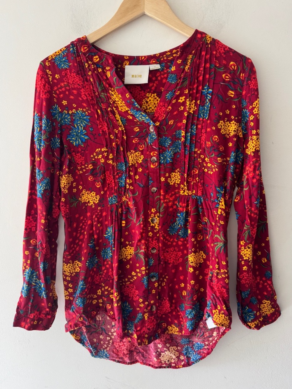 Maeve Floral‎ Button Front Pin Tuck Top
